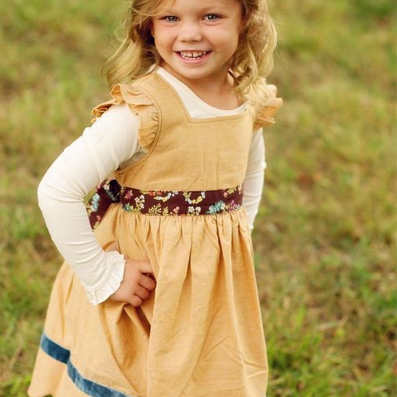 Matilda Jane Girl Secret Fields Golden Love Me Dress 2 Mustard Yellow Ru… - Picture 3 of 11